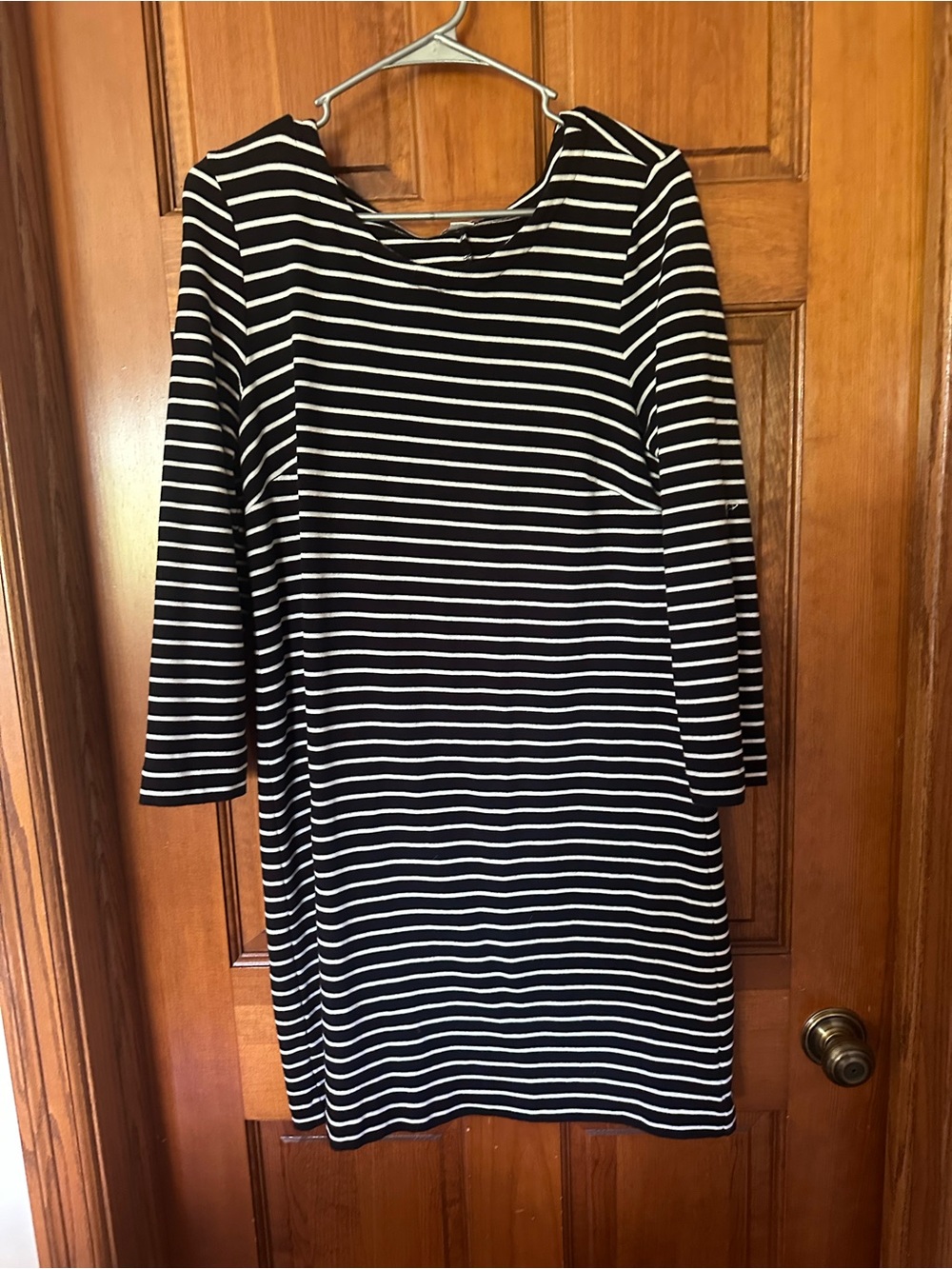 J. Crew Black & White Striped Long-Sleeve Shift Dress